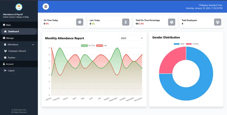 Screenshot of the ASCB Attendance & Payroll System system.